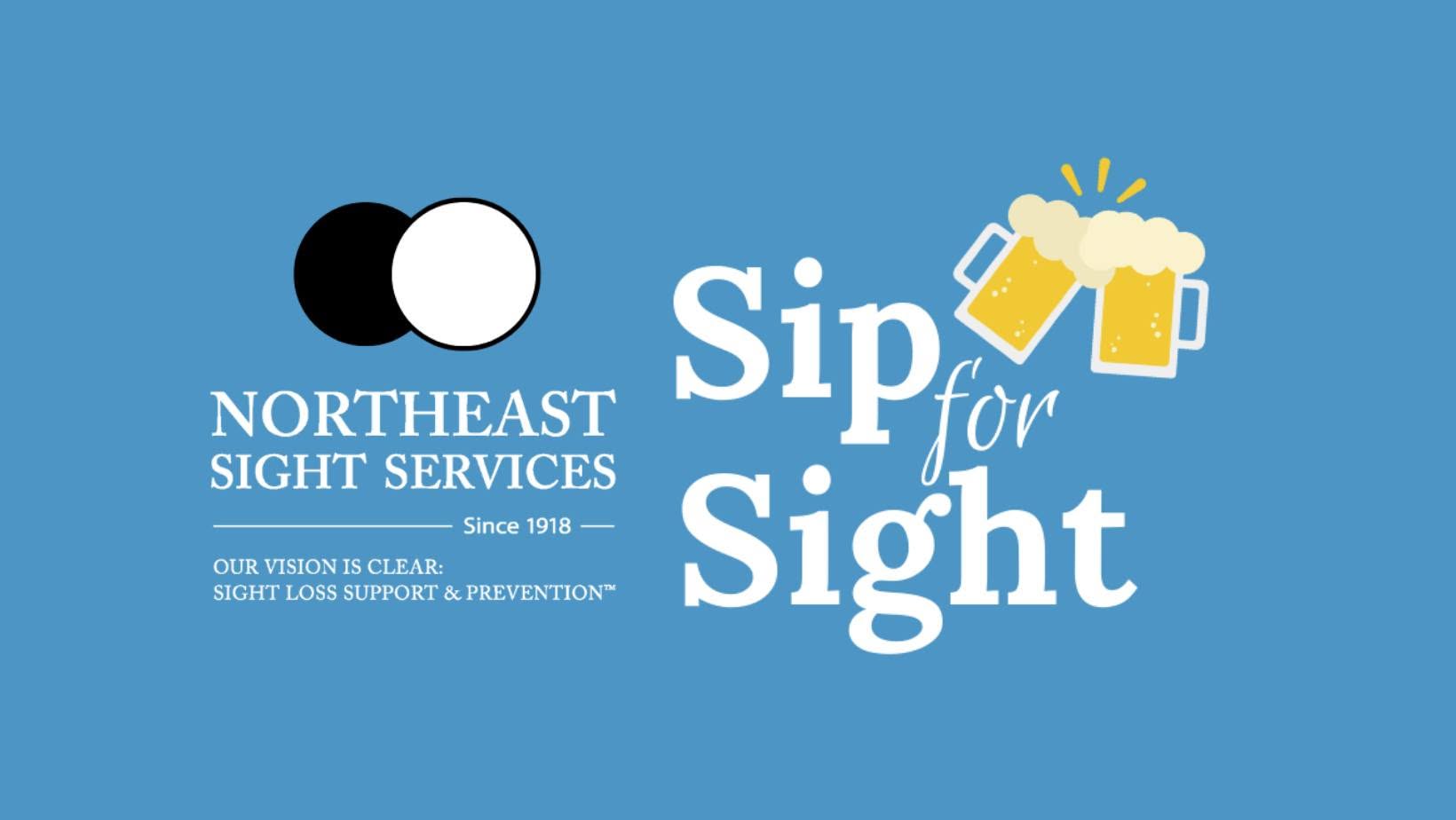 northeast sight services logo - sip for sight with two beer glasses cheersing